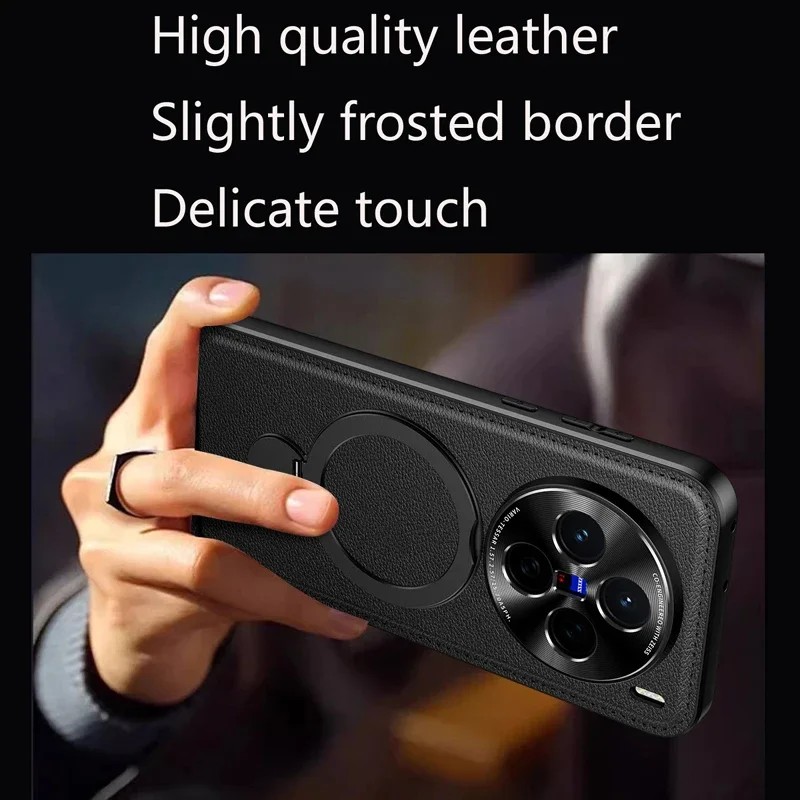 

Leather Phone Case for Vivo X300 X200 X100 Pro X200 Ultra Cover Metal Holder Bracket Lens Protection Soft Case Wireless Charging