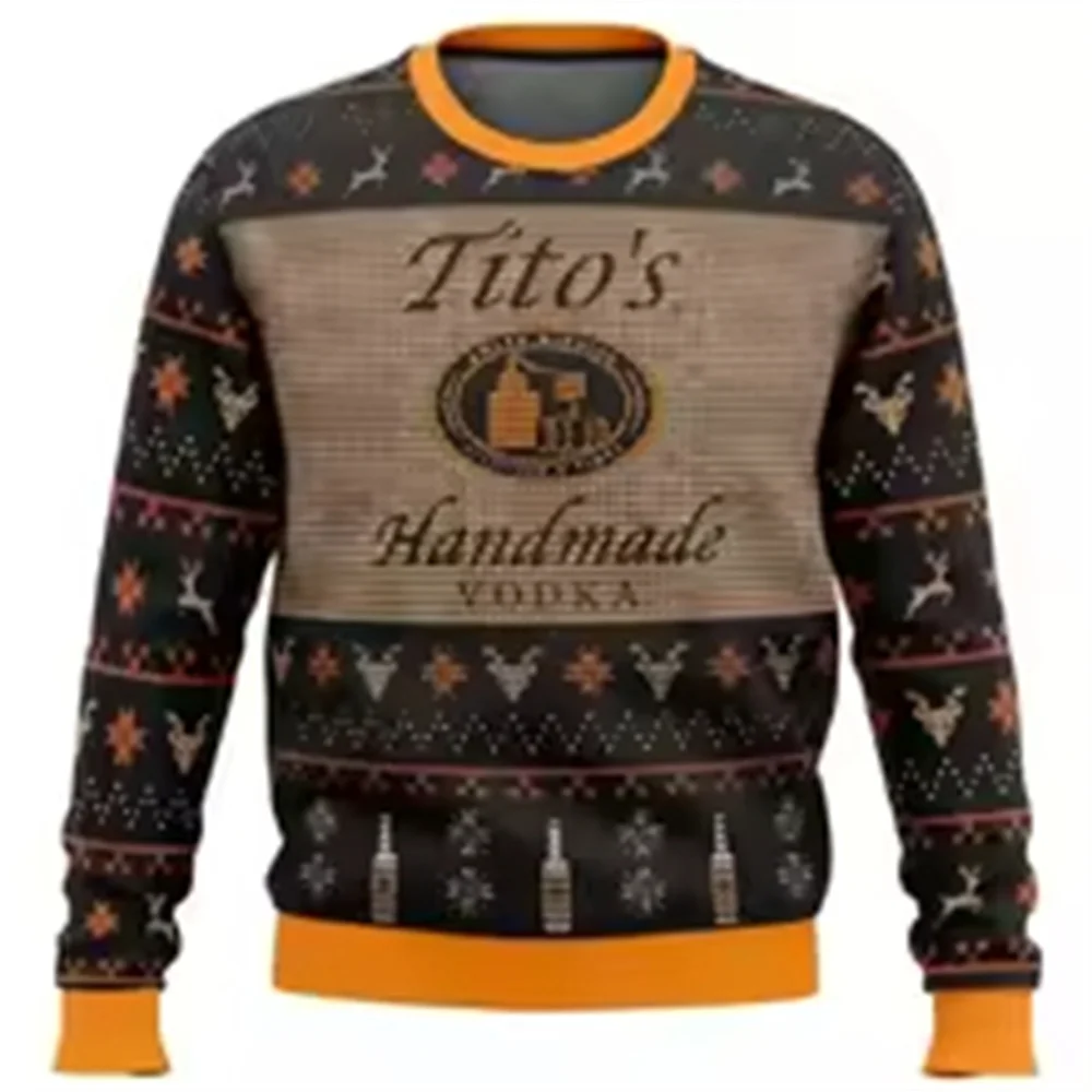 Pull de Noël à col rond et manches longues pour hommes et femmes, haut de Noël, nouveau sweat-shirt, offre spéciale, Tito's Vodk