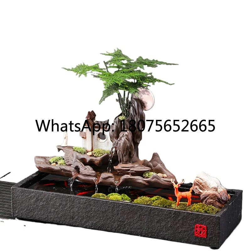 Ceramic water feature ornament - desktop decor for living room, office, and gift giving