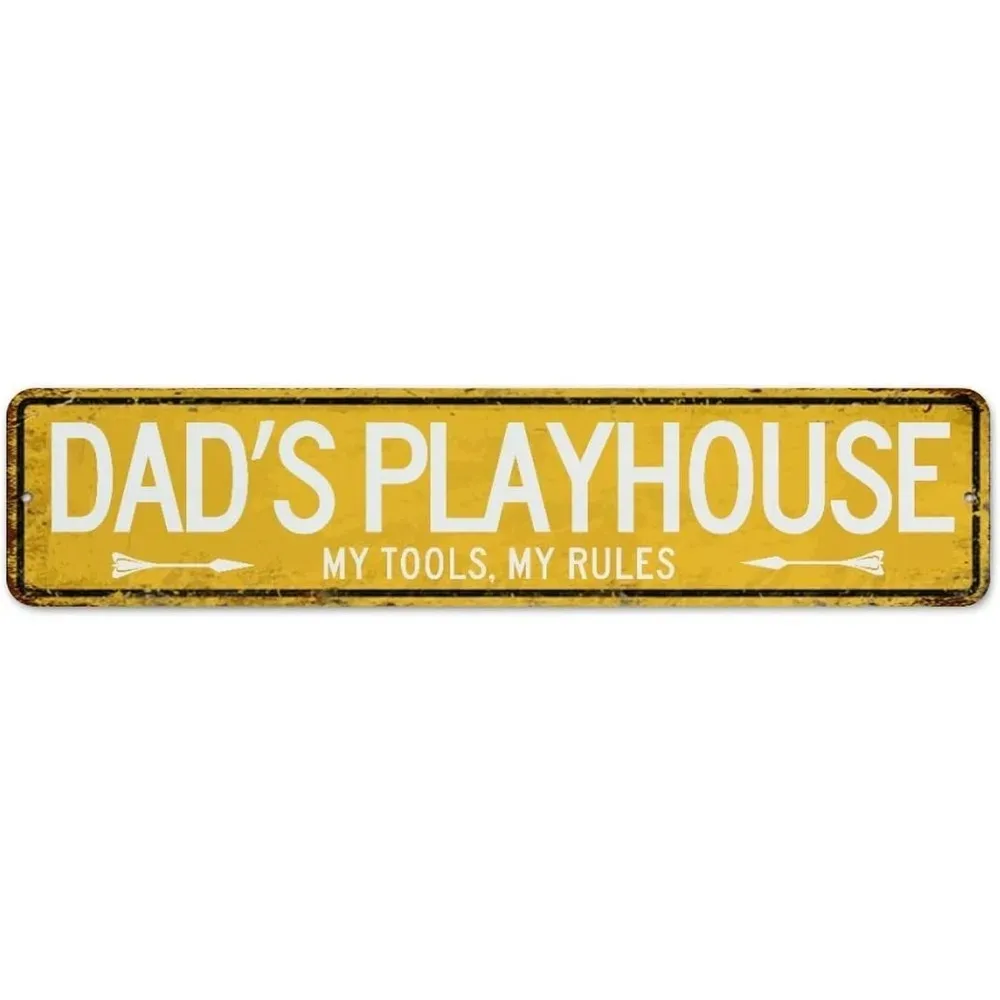 CIFbuy Vintage Yellow Rustic Metal Plaque,Father’s Day Gift for Garage Tool Room Wall Ornament (Only For Decoration)