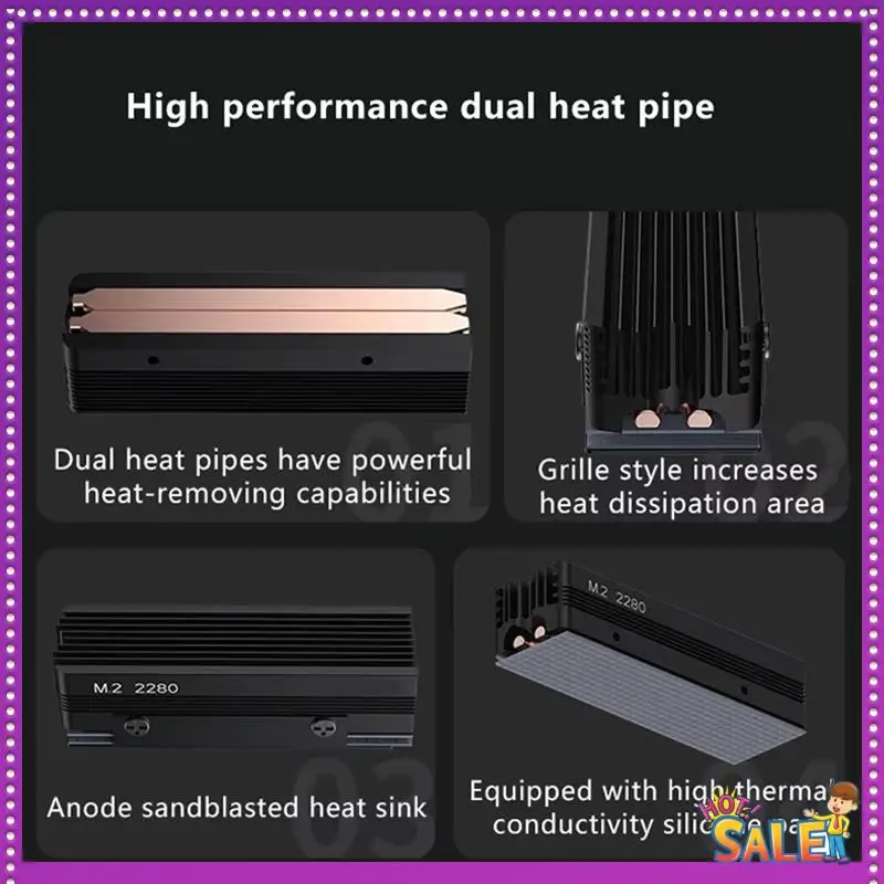 AA87 Radiator SSD 2280 SSD Radiator do M.2 Nvme 2280 SSD 2 rurki cieplne M.2 SSD Radiator szary