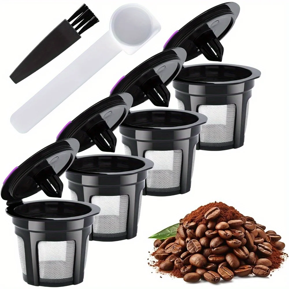 4 Stück wiederverwendbare K-Tassen, Kaffeefilter mit Kaffeepads, lebensmittelechtes Edelstahlgeflecht, passend für Keurig 1.0 und 2.0 Brewers