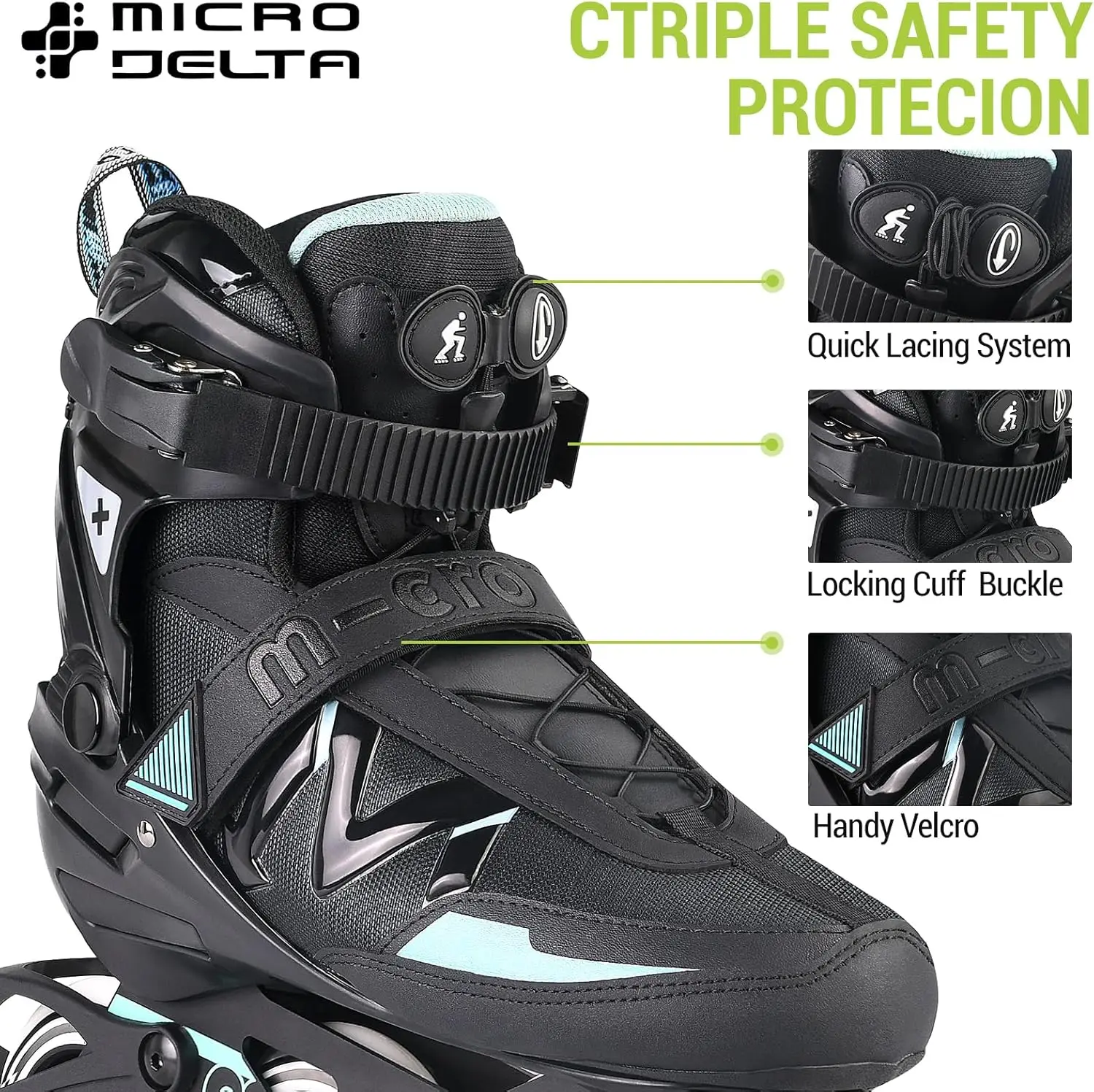 Inline-Skate für Erwachsene-Micro-Delte-Hochleistungs-Rollschuh blätter für Männer, Indoor Outdoor und Fitness schwarz