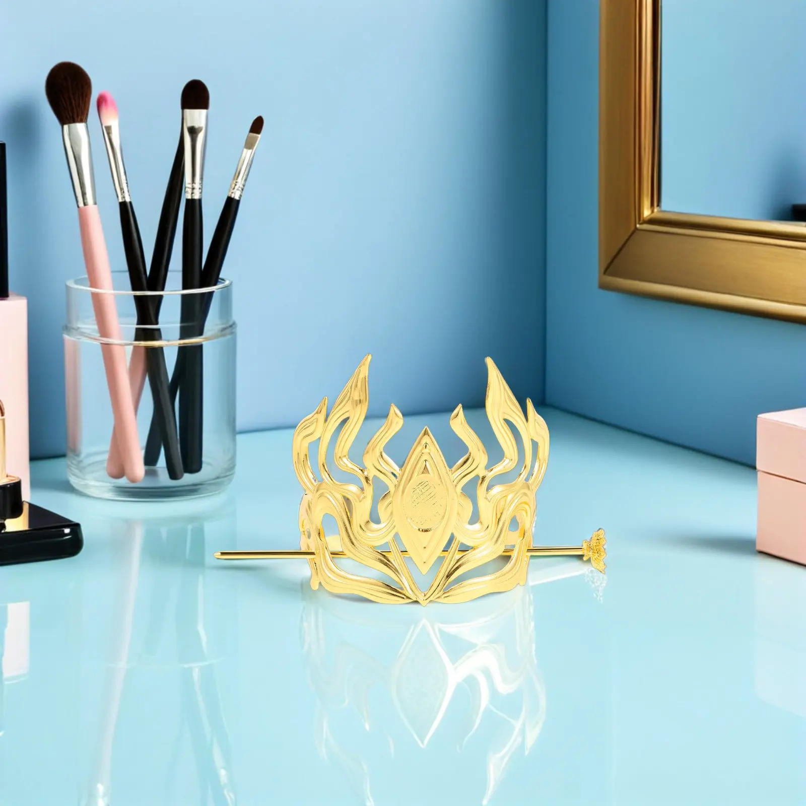 

Винтажная китайская заколка-корона для волос в старинном стиле, золотистая, для Ханьфу, косплея, сценических выступлений