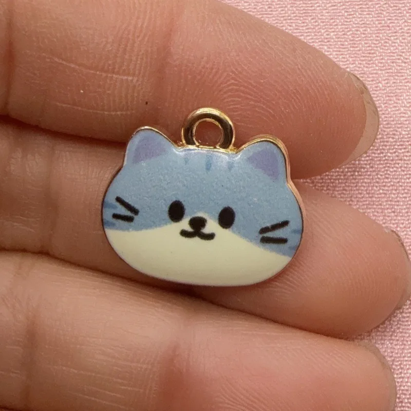 12pcs Printed Cat Head Alloy Drip Oil Pendant, DIY Jewelry Making Earrings, Keychains, Accessories view 3