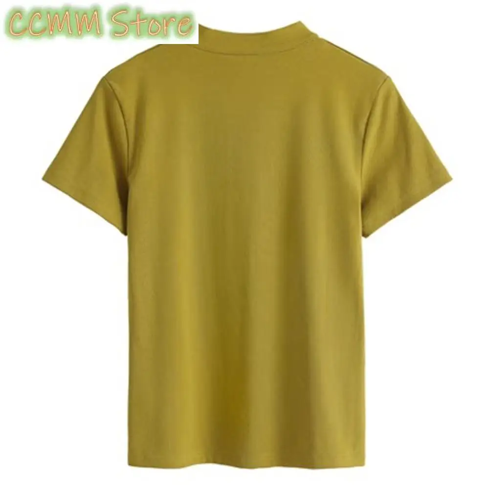 تي شيرت أحمر صيني بإبزيم من القطن الخالص بأكمام قصيرة للنساء صيفي جديد غير رسمي مقاس كبير بلوزة كلاسيكية متخصصة