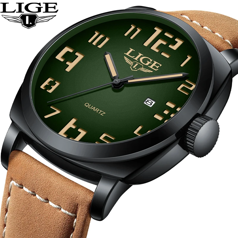 

LIGE оригинальный дизайн кварцевые мужские часы модные повседневные спортивные уличные кожаные ремешки водостойкие военные часы с автоматической датой для мужчин