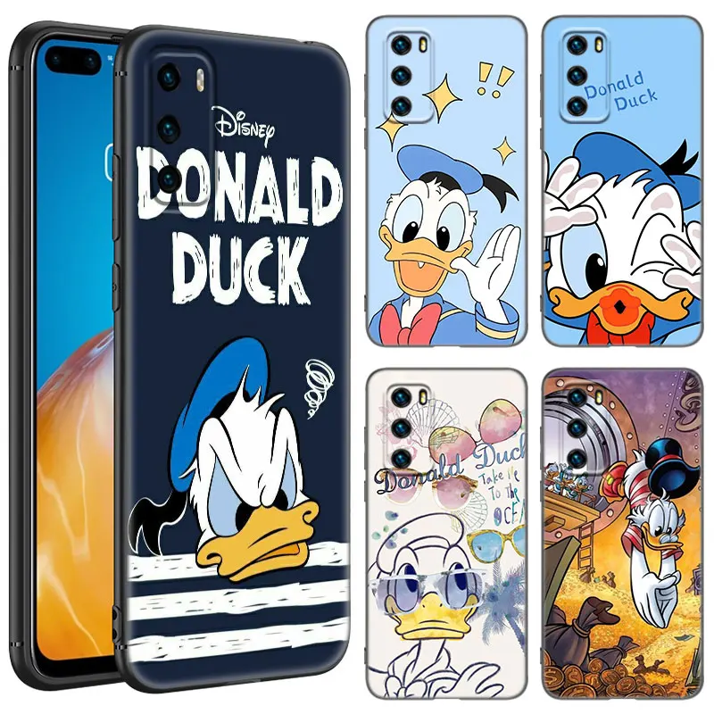 Cute D-Donald Duck Black Silicone Phone Case For Huawei P10 P20 P30 P40 Lite P50 P60 Art P50E P Smart Z 2018 2020 2021 Pro 2019