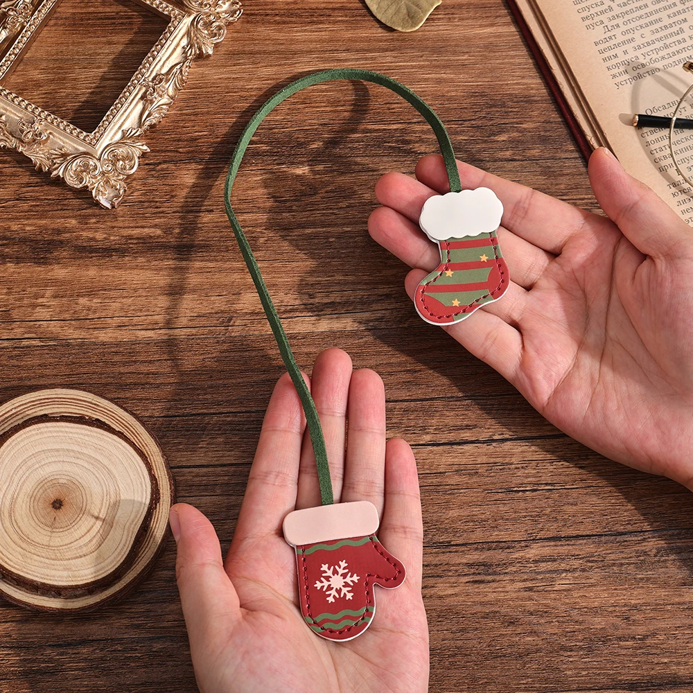 1 Pack Santa Claus Bookmark PU Leather with Snowman Christmas Tree For Book Lovers Students 2-in-1 Page Marker Bag Decor - view 4