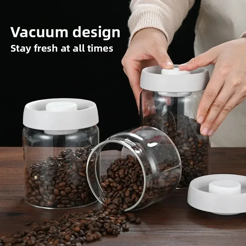 

Borosilicate Glass Vacuum Coffee Jar - Moisture Proof Bean Storage Container with One Click Seal