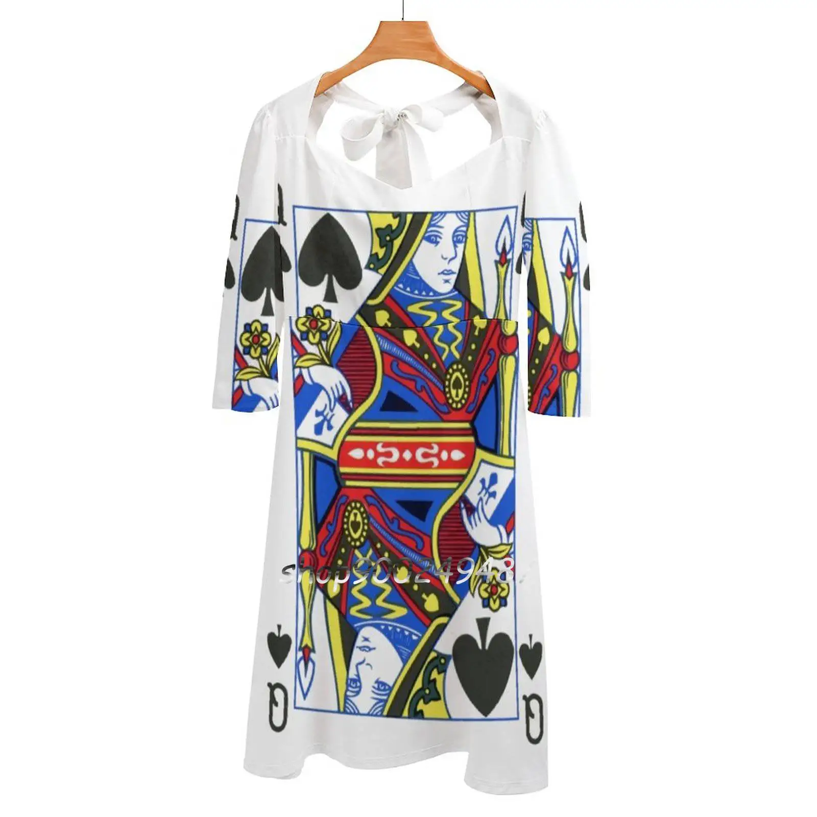 Queen Of Spades Shirt | Group Halloween Costume | Deck Of Flare Dress Square Neck Dress Elegant Female Fashion Printed Dress