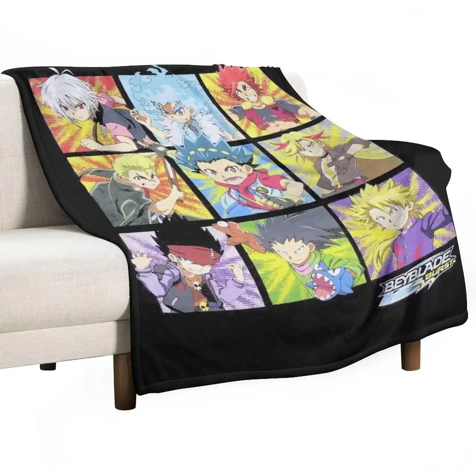 

Beyblade Burst Boys Spinner Tops Graphic Character Grid Throw Blanket Large Bed Blankets