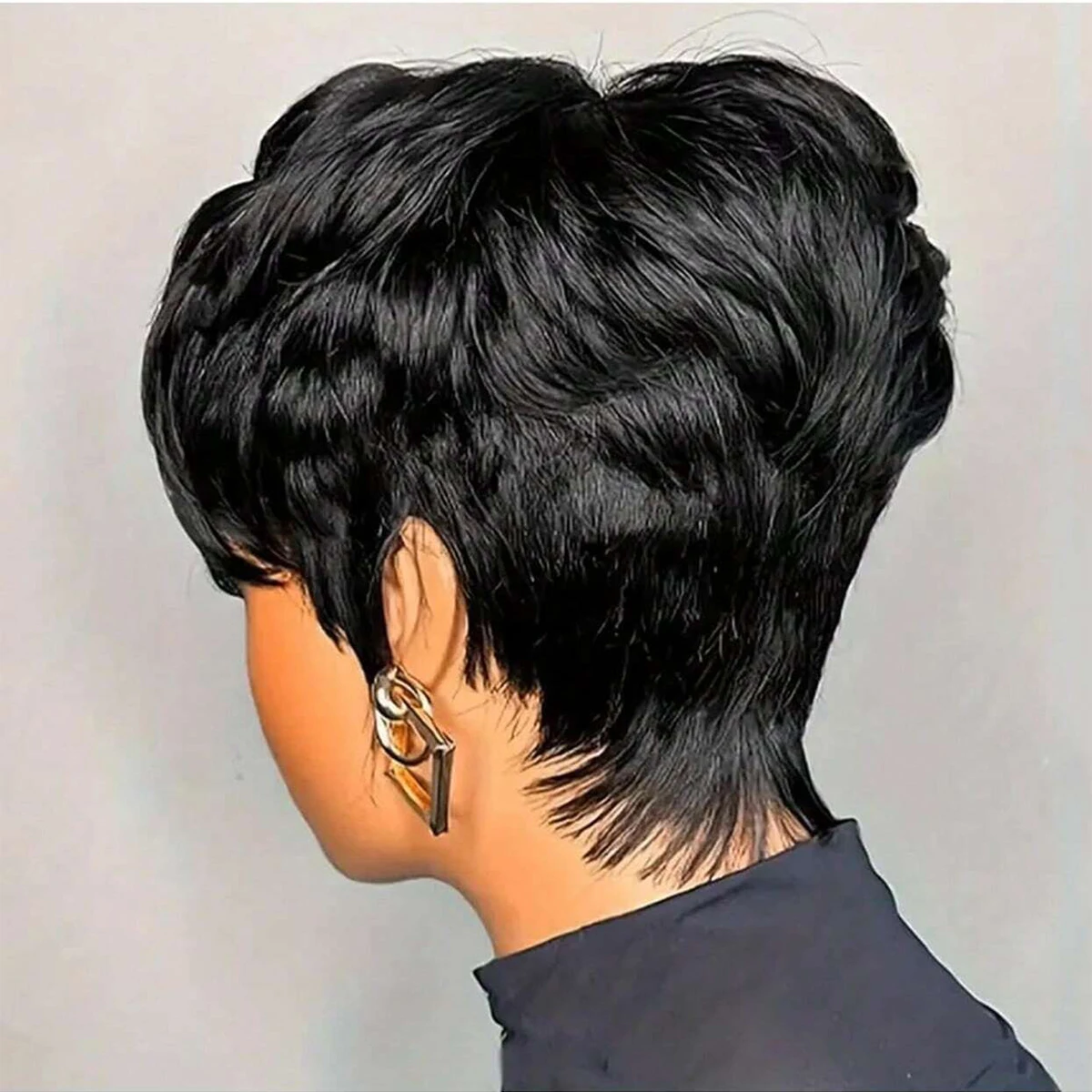 Short Bob Wig For Black Women Pixie Cut Wigs Glueless synthetic Wig None Lace Front Wig With Bangs - Image 5