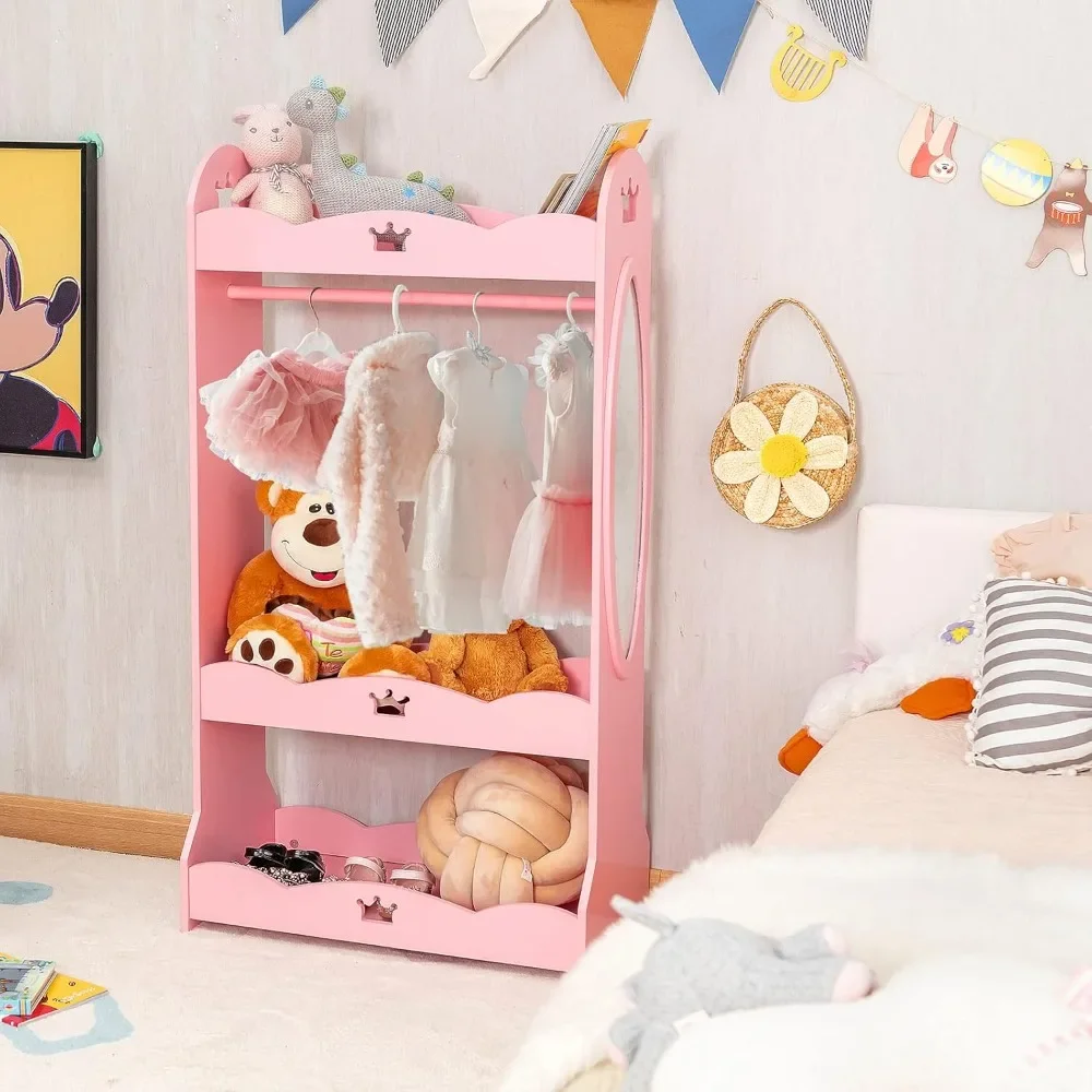 Armoires pour enfants, armoire de rangement pour enfants, armoire pour tout-petits avec miroir et cintre pour gril, jolis motifs de couronne