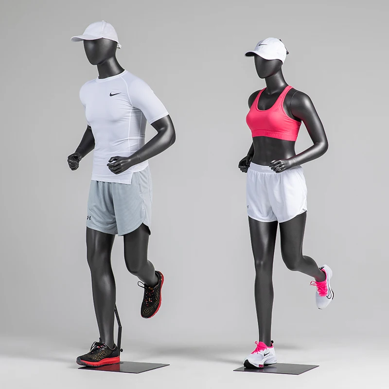 Black & Grey Muscular Male and Female Running Sport Full-Body Mannequin for Sport Wear Clothing Display Dummy Model Props