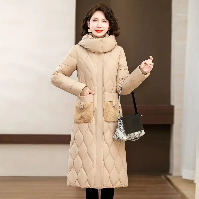 2024 Winter Long  Cotton Jacket Women Zipper Loose Padded Coat Female Solid Thickening Warm Parka Jackets  White ﻿ LX249