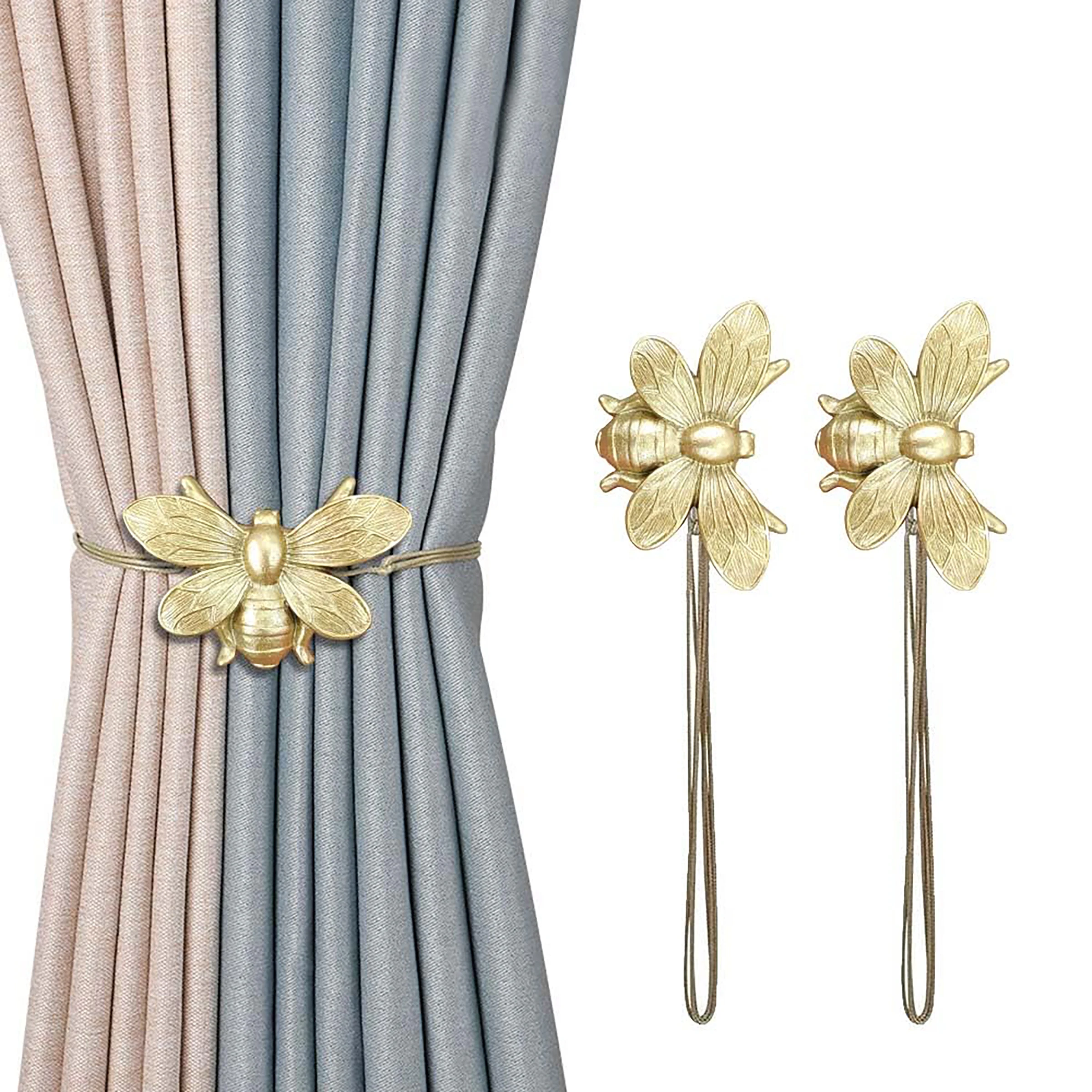 Curtain Holdbacks Set of 2, Gift, Resin Magnetic Curtain Tiebacks Silver Flying Bee Curtain Holders, Decorative Curtain Ties