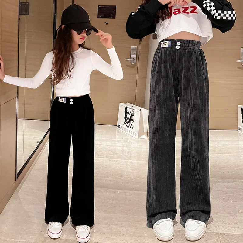 Children's Pants 2024 Spring Autumn Teen Girls Wide Leg Pants Kids Clothing Casual Loose Girls Chenille Trousers