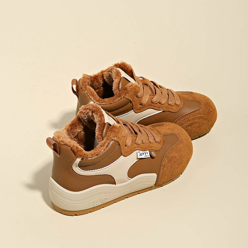 أحذية نسائية شتوية كاجوال بنعل سميك قصير من القطيفة مبطنة دافئة ومقاومة للانزلاق أحذية رياضية مريحة