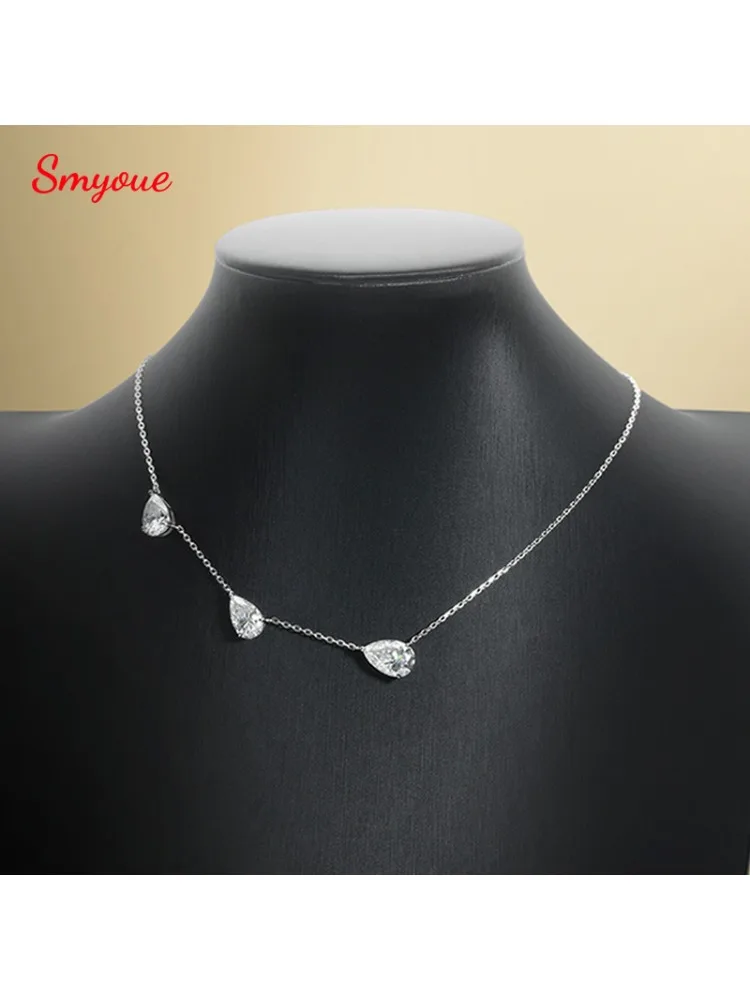 Smyoue Gradiënt Moissanite Ketting voor Vrouwen 3 Edelstenen Peer Cut Gecertificeerde Luxe Hanger Lab Diamanten Sieraden Sterling Zilver 925 - afbeelding 2