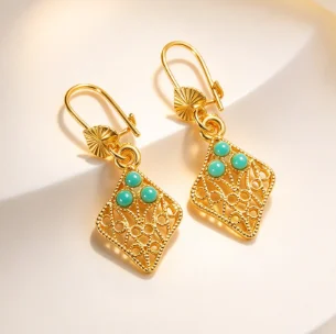 9999 gold Dubai Bohemian-style ear jewelry with high-end feel, African-style fringes and hollowed-out leaf-shaped earrings