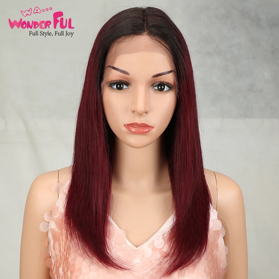 Woderful 99J# Straight Human Hair Wigs Red Lace Frontal Wig Natural  Brazilian Remy Hair Wigs 1B# Rebecca Wig For Black Women