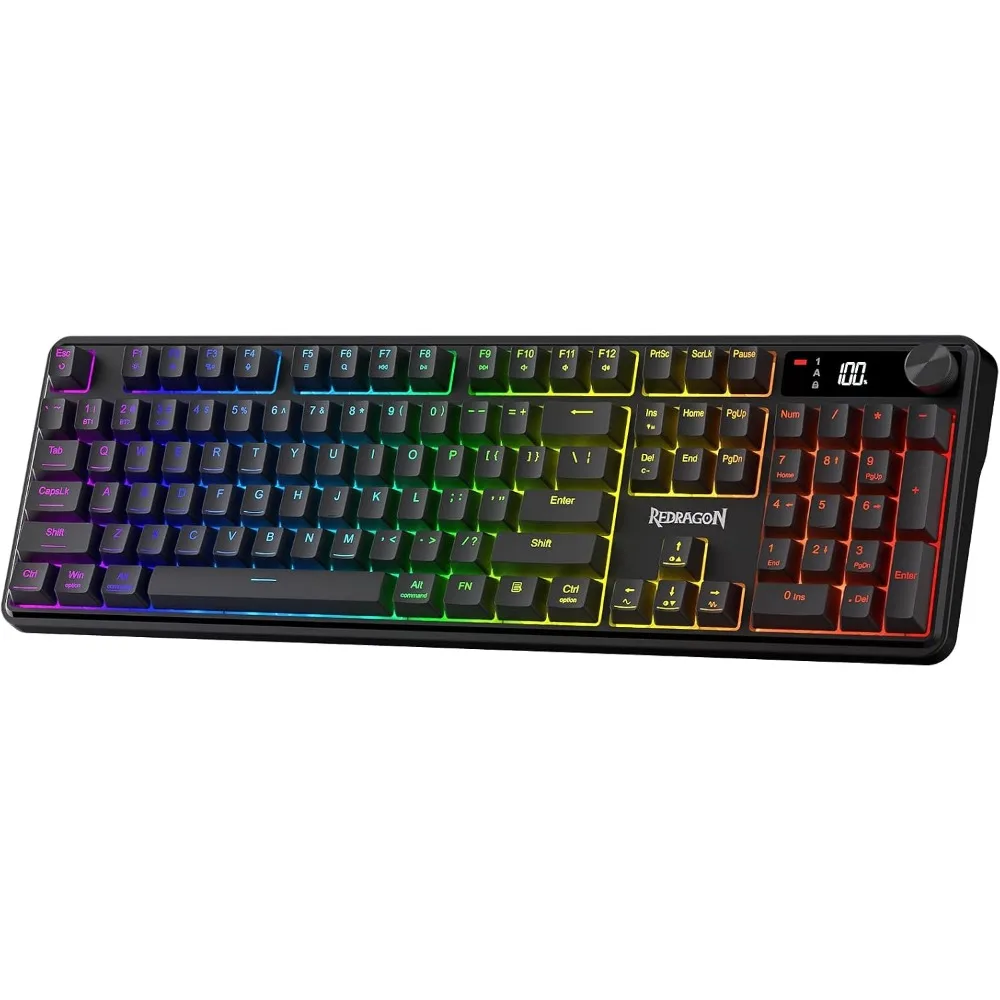RGB Wireless Gaming Keyboard with 104 Keys, LED Display, and Media Control