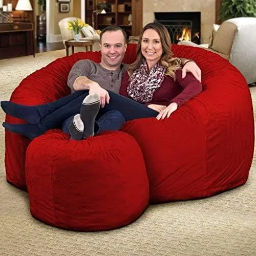 Bean Bag Chair for Adults, Comfy Chair Bean Bag Couch Lounge Sofa Loveseat Furniture | Red Suede