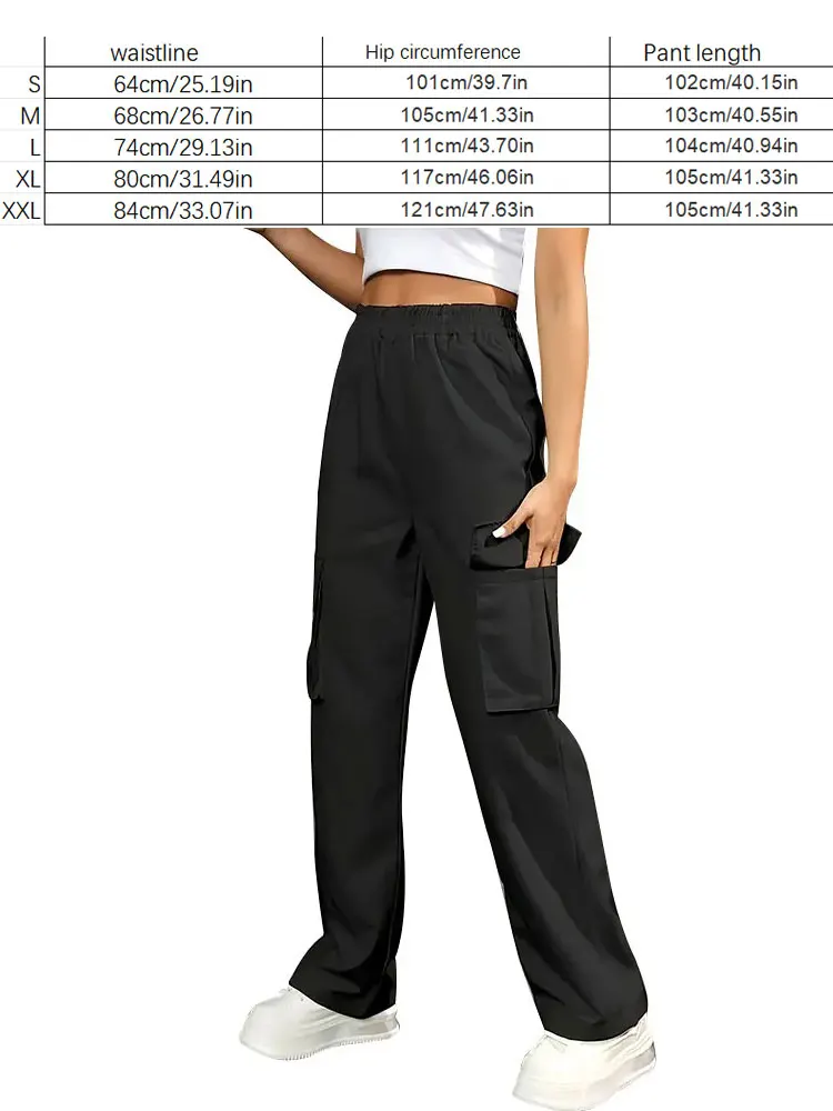 Elastic Waist Fashionable Workwear Pants, High Waist Wide Leg Pants Loose Solid Color Casual Sports Pants, WOMEN\'S Sportswear