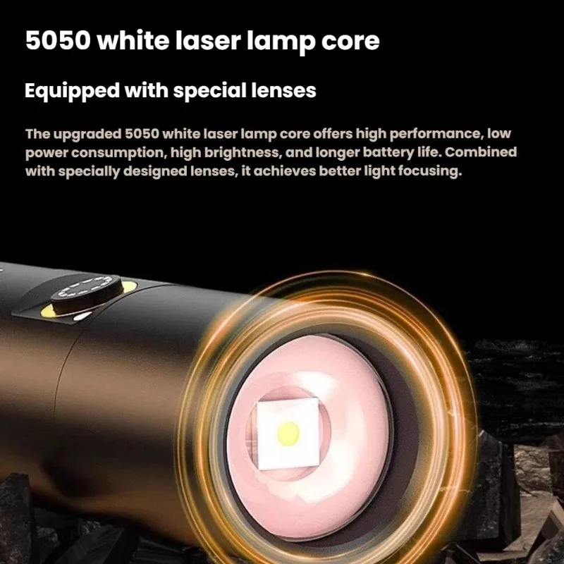 Lanterna LED de Luz Forte com Carregamento Tipo-C, Zoom Telescópico, À Prova D'água, Liga de Alumínio, Portátil para Caminhada Noturna e Atividades ao