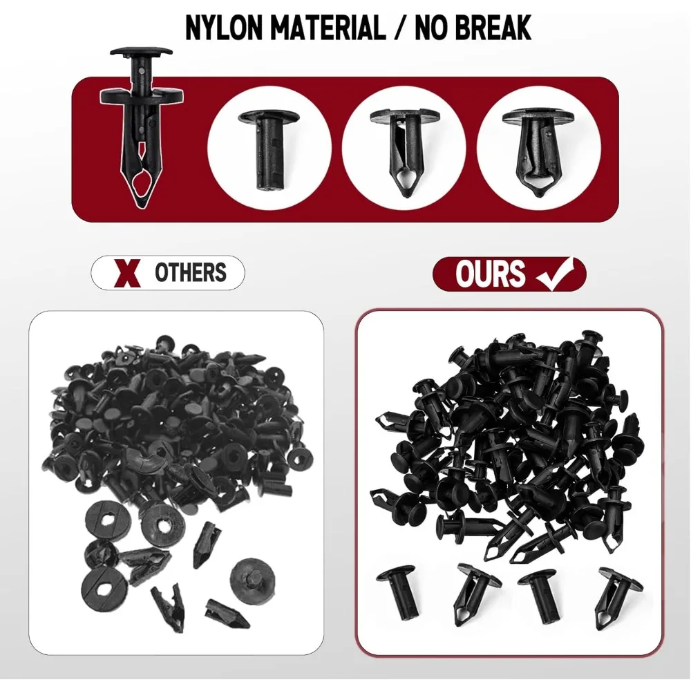 200 قطعة من مشابك حاجز النايلون UTV العالمية ومسامير الجسم مع أداة إزالة الصواميل لإصلاح ATV #4