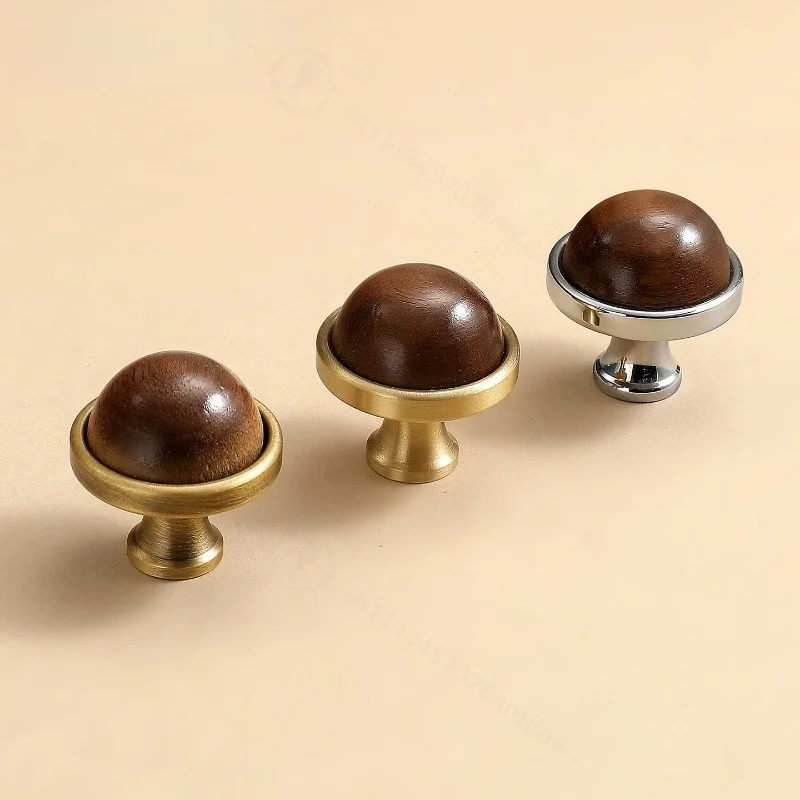 Retro Walnut Wood Cabinet Knob Single Hole Wooden Handle for Closet Drawer Nightstand Sideboard