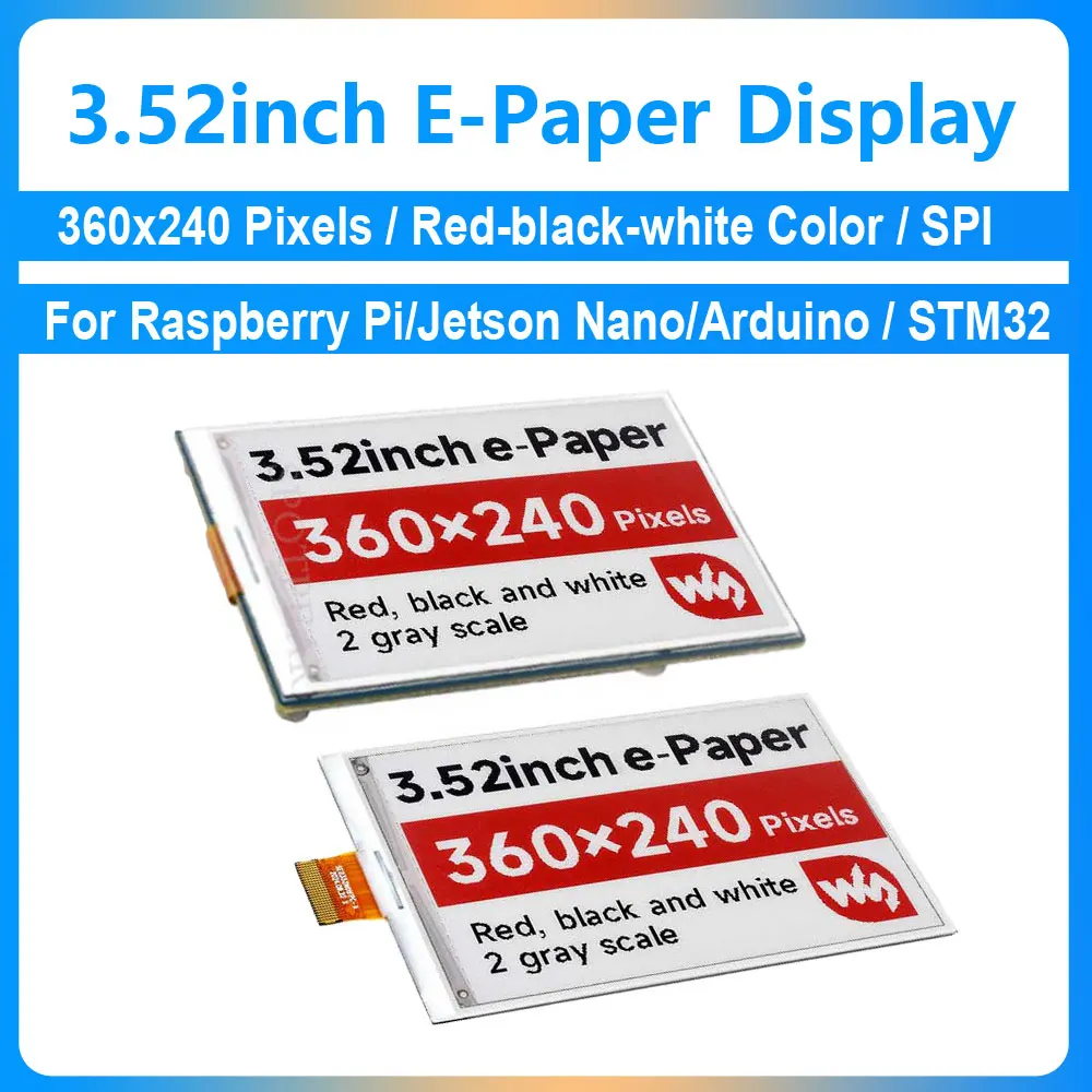 3.52 inch e-Paper HAT B E Ink Red/Black/White 360x240 Screen Display For Arduino /Raspberry Pi /Jetson Nano /STM32