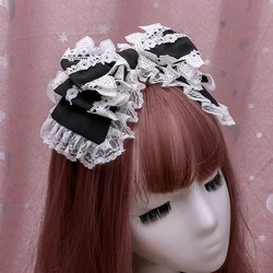 Sweet Lolita Lace Bowknot Headband Three Layer Ruffled Hair Hoop Headdress Maid Anime Cosplay Party Headwear Hair Accessories