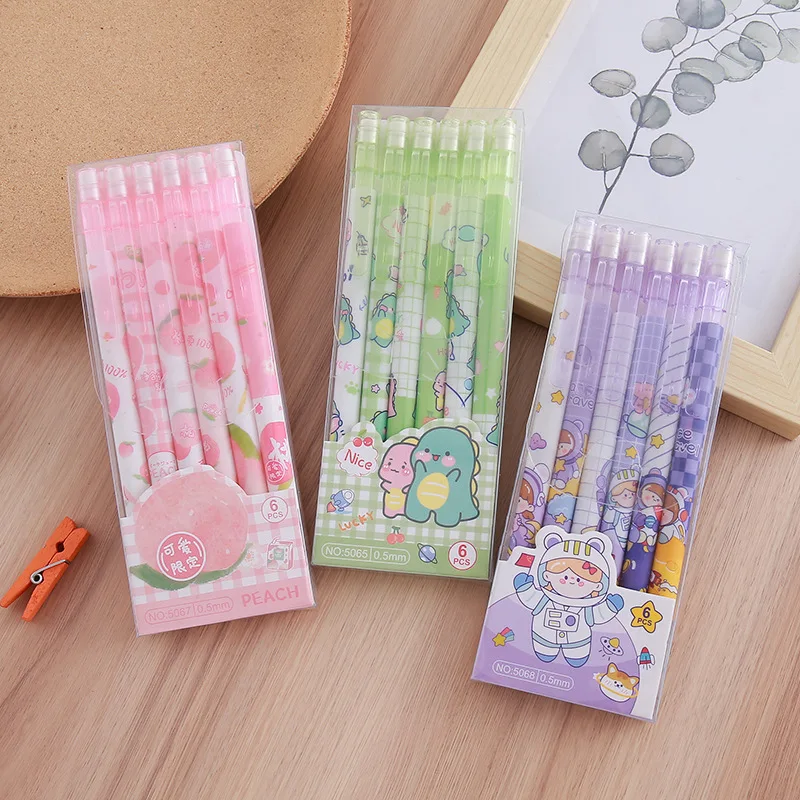 6/12pcs Cartoon Dinosaur 0.5mm Automatic Pencil Stationery Student Art Drawing Automatic Pencil Office Supplies With Leads