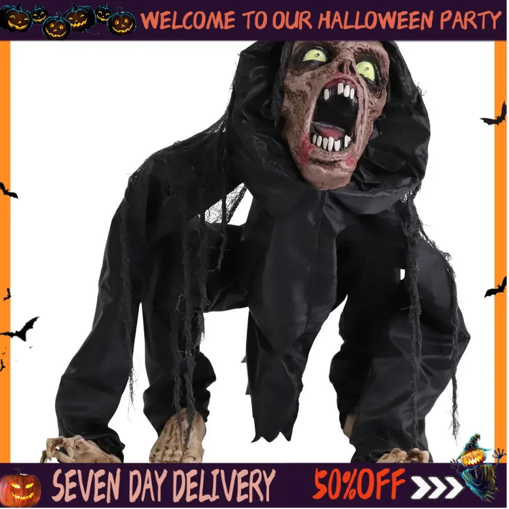 

Halloween Decorationwith Touch Activated Lights and Sounds Battery Operated Indoor-Covered Outdoor Animatronic Scary Crouching