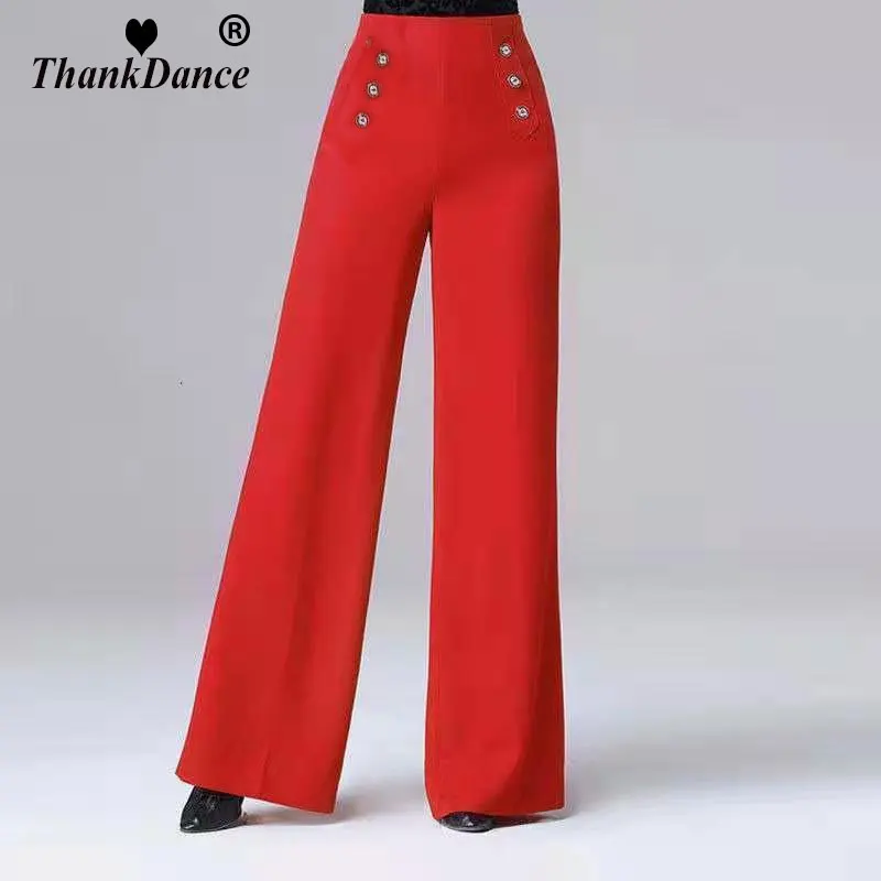 Modern Dance Pants New Female Latin Dance High Waist Wide Leg Trousers National Standard Ballroom Dance Pant Practice Competitio