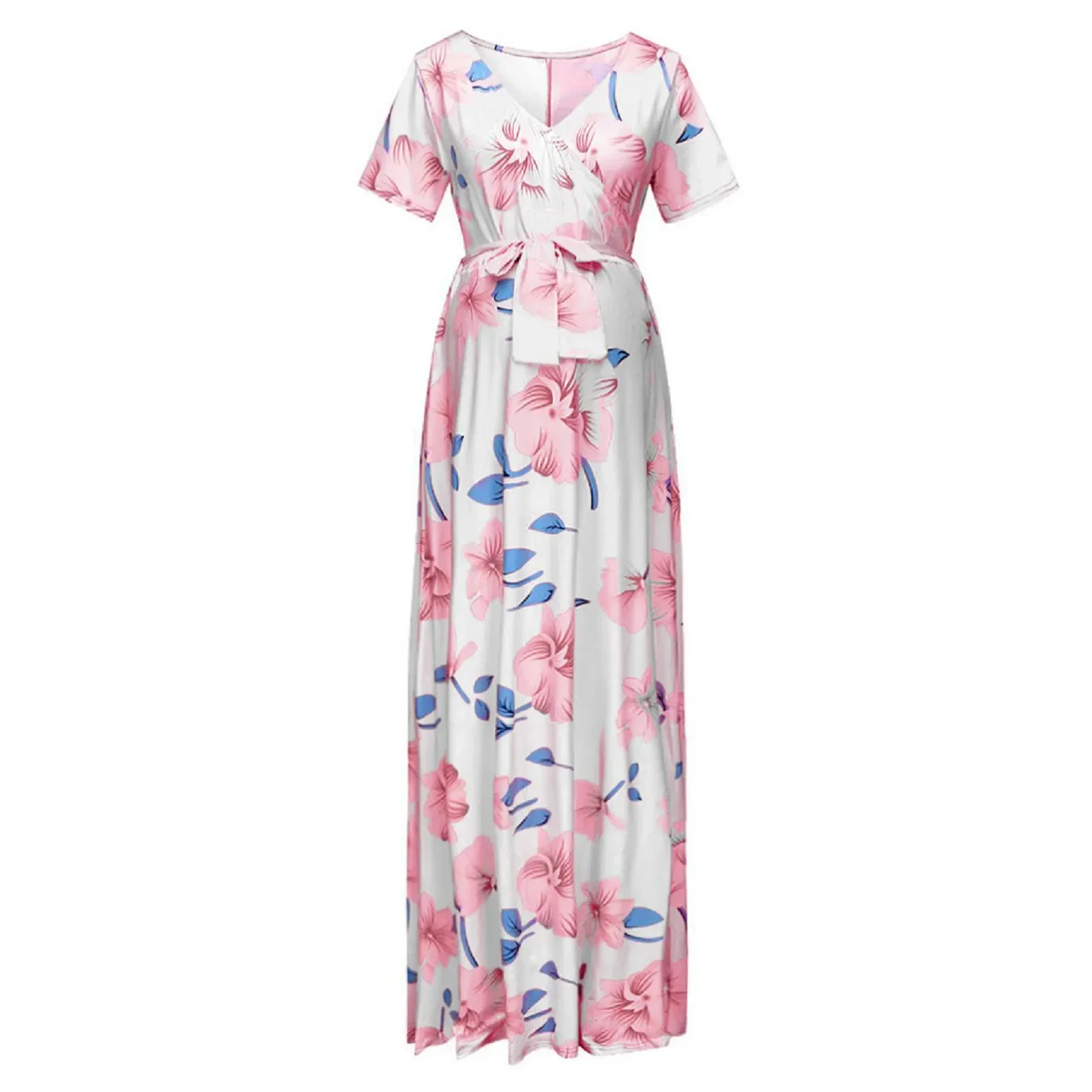 

Womens Maternity Elegant Dress Floral Short Sleeve V-neck Short Sleeve Pregnant Photography Maxi Dress for Take Part Weeding