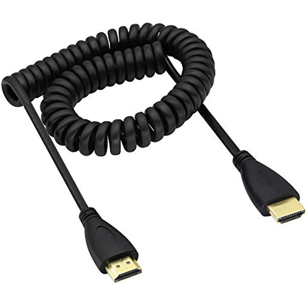 Nku 4K HDTV Right/Left Angle Mini Micro HD1.4 Cable Stretch Spring Curl Flexible Cable for PC Tablet DSLR Camera Monitor