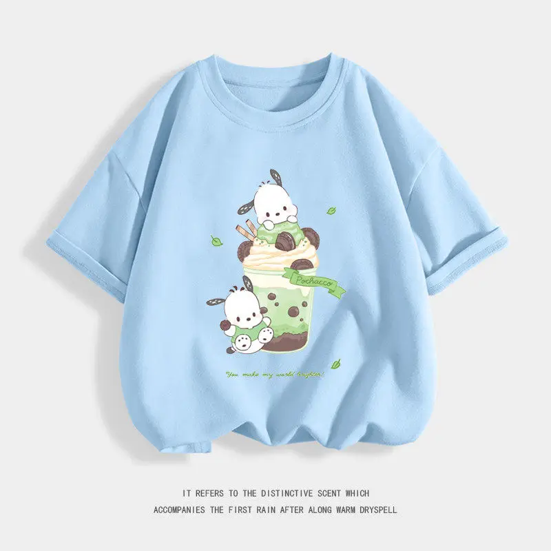 

Детская футболка 2026 с принтом Parcha Dog Panda, круглый вырез, для родителей и детей, из чистого хлопка, повседневная, для мальчиков и девочек