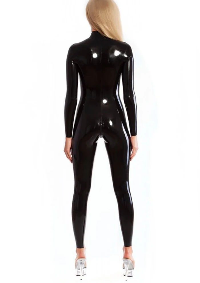 Catsuit de látex para mujer, mono de goma con cremallera en la entrepierna