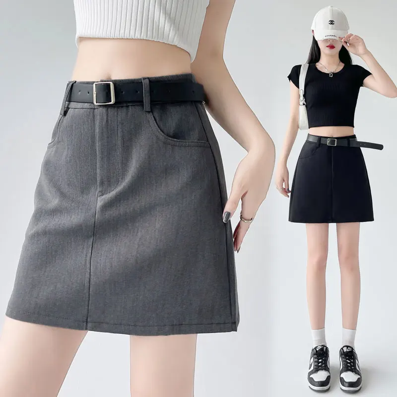 2024 Summer New Short Skirt Women's Korean Edition Pure Black Fashion Versatile Slimming High Waist Skirt Anti Shining