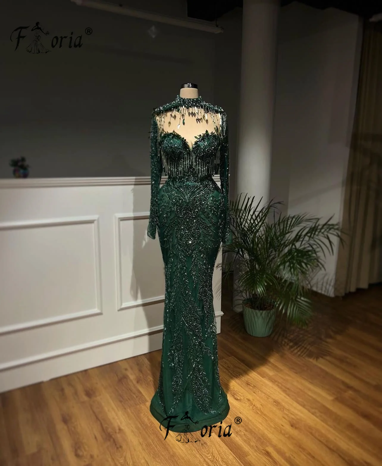 فساتين سهرة حورية البحر باللون الأخضر الداكن مع شرابات أنيقة مطرزة بأكمام طويلة مناسبة رسمية فستان المشاهير للحفلات الراقصة فيستدوس غالا