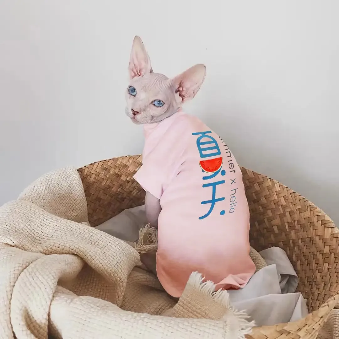 Cute Cat Clothes Sphinx Cat Bottoming Pink Summer Shirt Kittens Vest for Sphynx Cat Breathable Pet Clothing DovenRex Costume