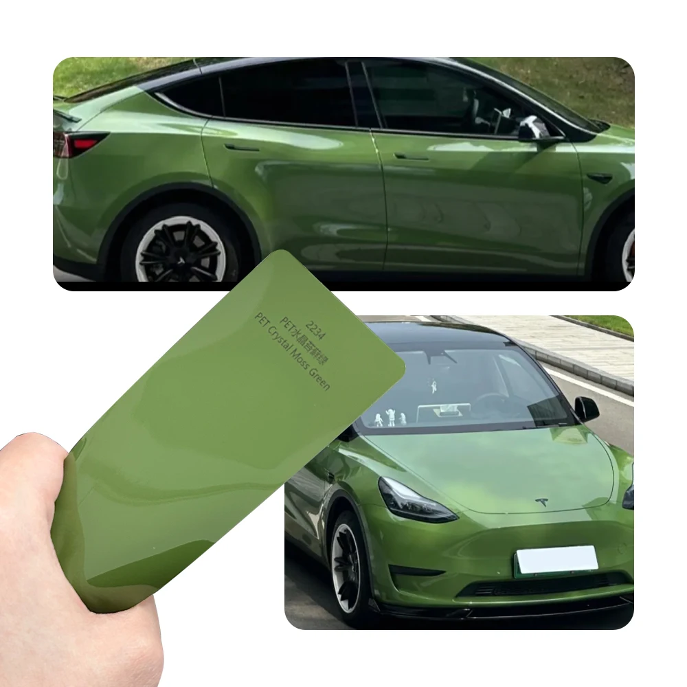 High Shine Crystal Moss Green Full Body Car Wrap Self Adhesive Bubble Free Anti Fade Wear Resistant Auto Styling Film