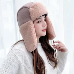 HT3425 Fashion Winter Hat Thick Warm Berber Fleece Trapper Earflap Cap Men Women Lamb Wool Russian Hat Male Female Bomber Hat