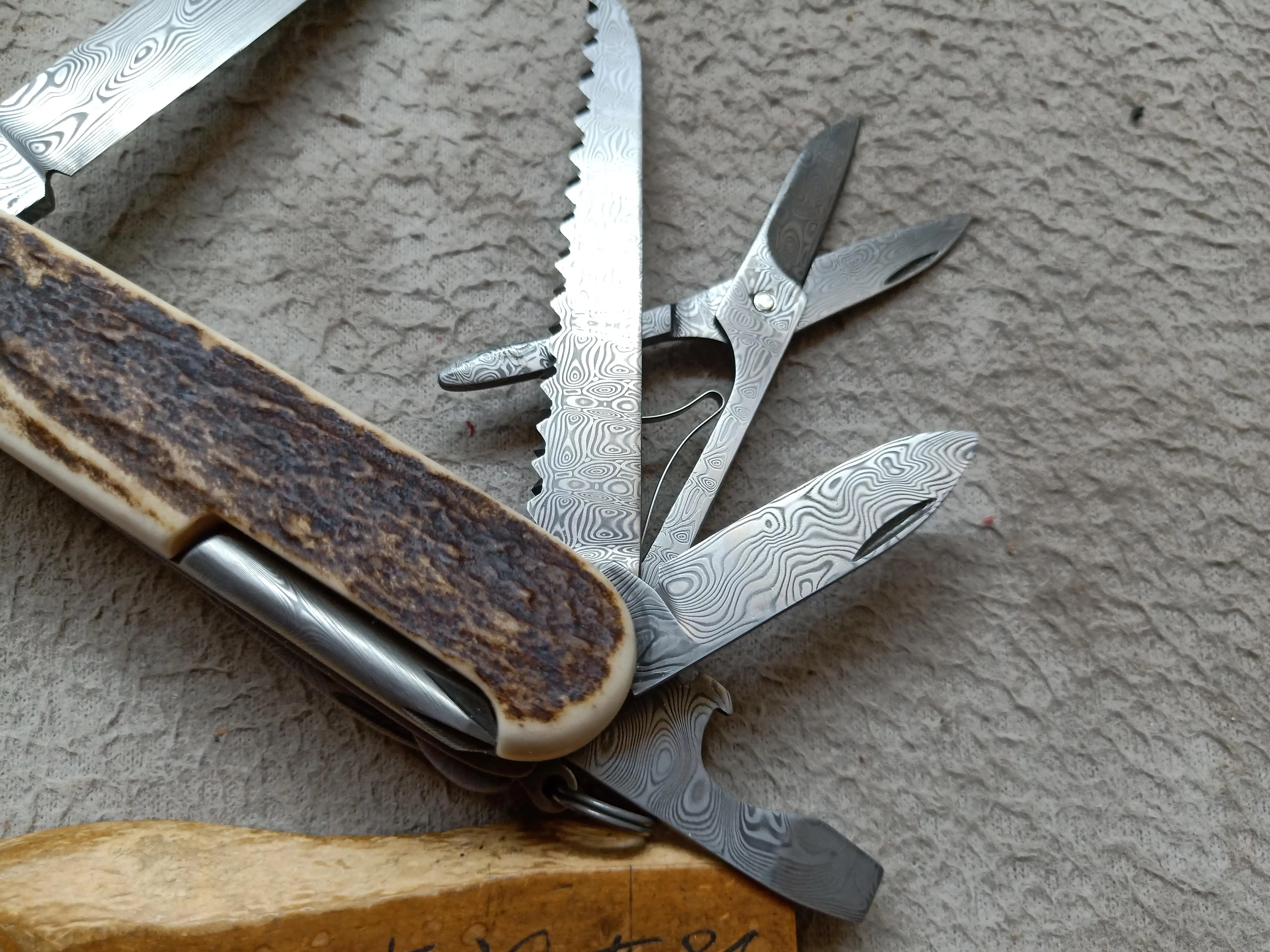 1 Piece Swedish Powder Damascus Steel Handmade Wood SAW Bottle Opener for 91mm Swiss Army Knife