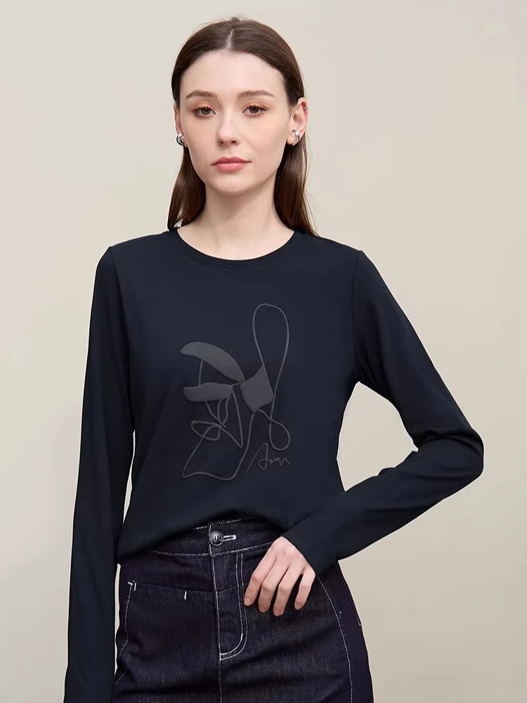 

Amii Women's Long Sleeve T-Shirt 2026 Spring Artistic Foam Print Cotton O-Neck Tee Casual Versatile Women's Tee Shirt 12611036