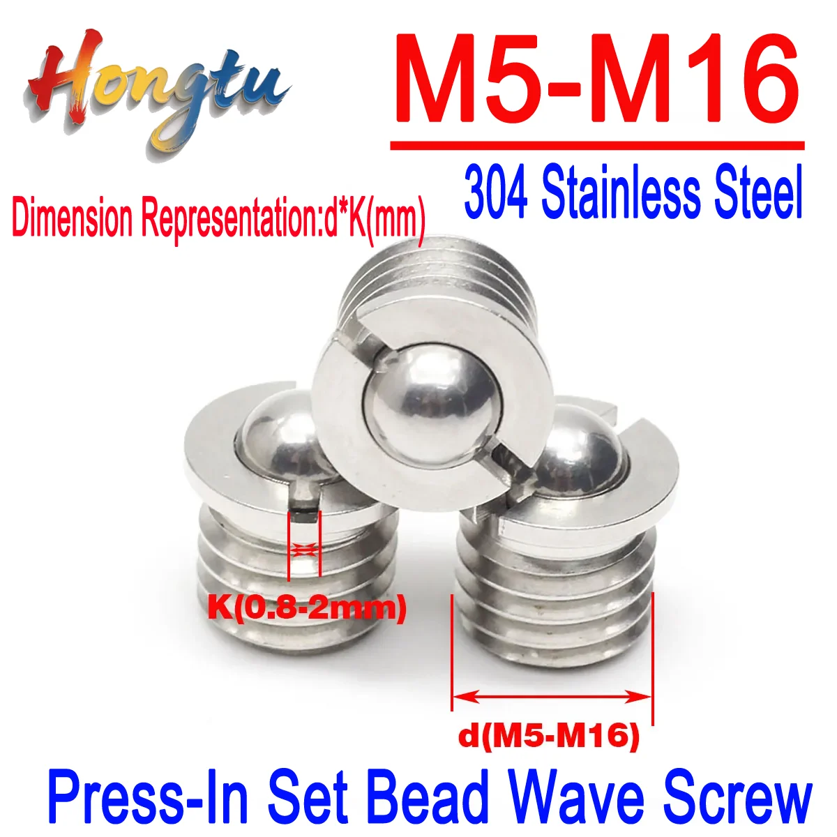 

Hongtu 304 Stainless Steel Flanged Spring Ball Plunger, Press-In Set Bead Wave Screw