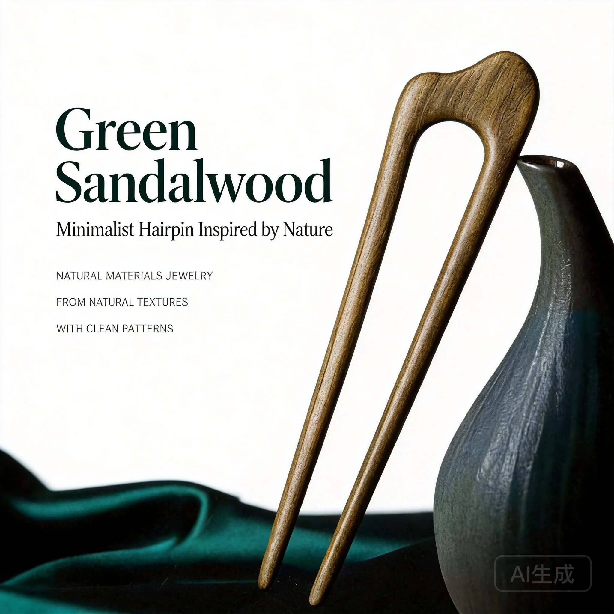 Traditional Chinese Style Lucky Blessing Natural Green Sandalwood U Shaped Double Prongs Hairpin Minimalist Mountain Peak Hair